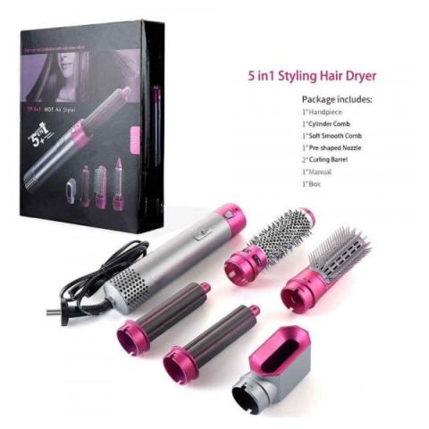 5-in-1 Ceramic Hot Air Brush Styler – Hair Dryer, Volumizer, Straightener, Curler & Massager in One