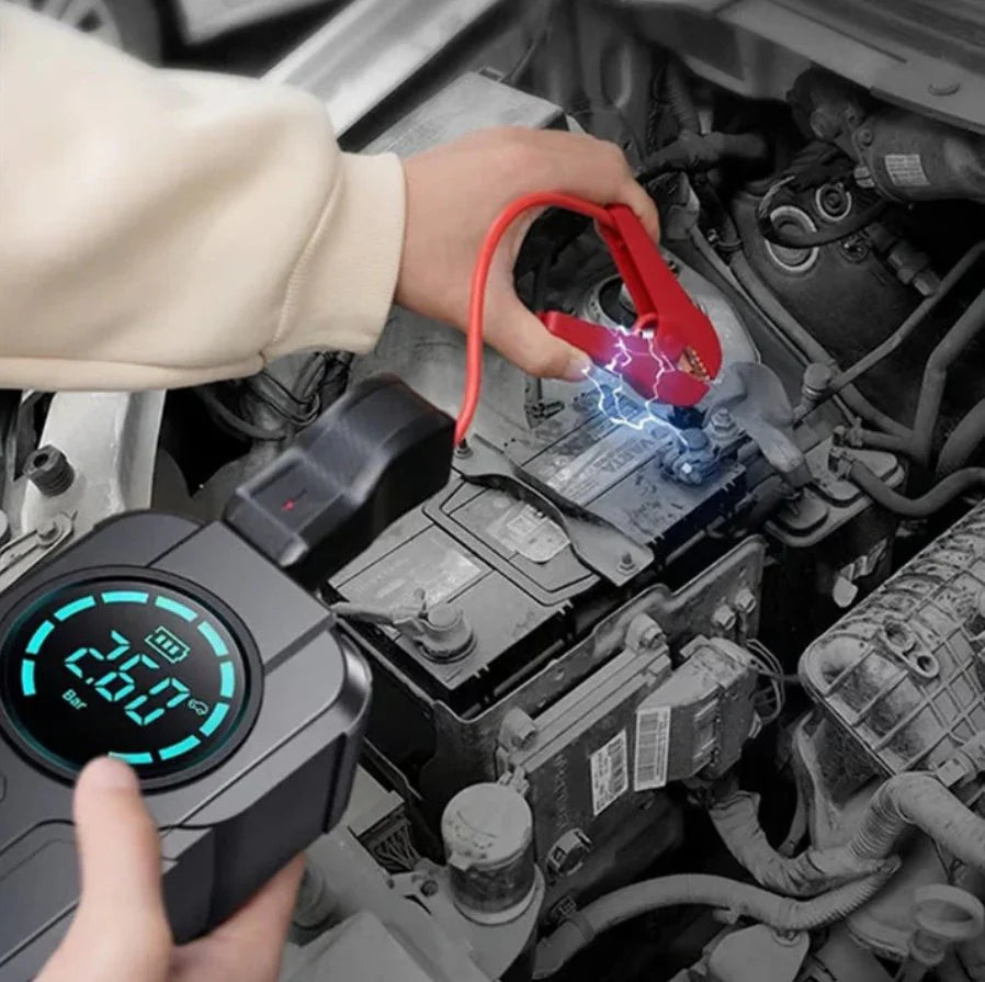 BUVAYE Portable Air Compressor | 4 in 1 Jump Starter | Emergency Power Bank