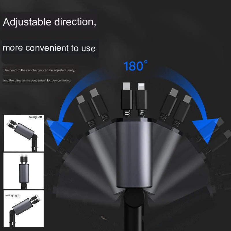 4 in 1 Retractable Car Charger | Fast Charging Efficient 120W PD