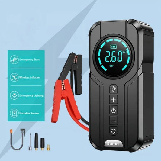 BUVAYE Portable Air Compressor | 4 in 1 Jump Starter | Emergency Power Bank